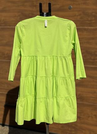 Италия стильное яркое платье платье платье хлопок ярусное цвета лайм3 фото