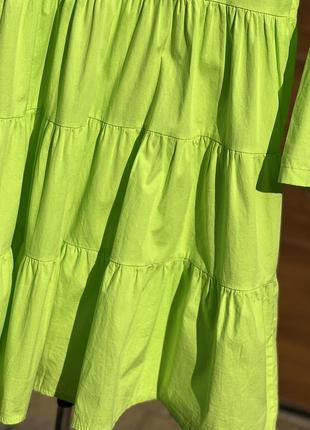 Италия стильное яркое платье платье платье хлопок ярусное цвета лайм6 фото