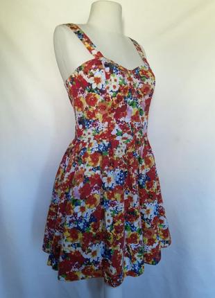 100% бавовна жіноча легка, літня сукня, натуральне плаття, яскравий сарафан гавайка, дрібна квітка3 фото