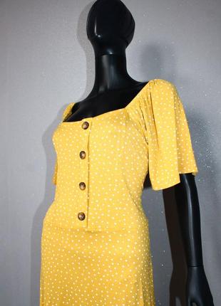 Желтое платье next в горошек мелкий принт квадратный вырез каре вискоза4 фото
