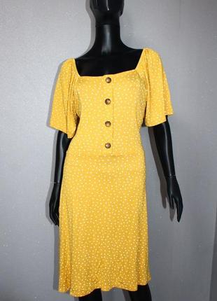 Желтое платье next в горошек мелкий принт квадратный вырез каре вискоза2 фото