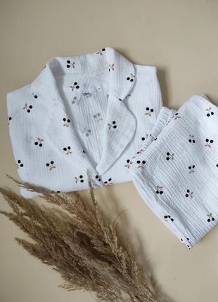 Пижама муслин майка шорты вешинкам белая черная хб натуральная муслин для дома на лето пижама муслин5 фото