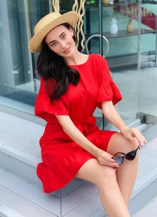 Роскошное льняное новое красное платье 100% лен2 фото