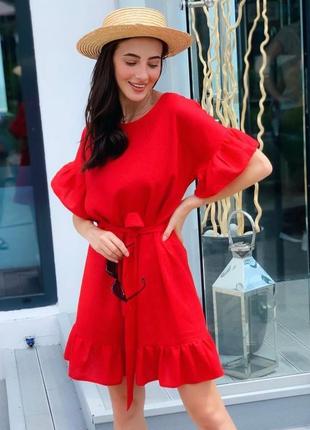 Роскошное льняное новое красное платье 100% лен