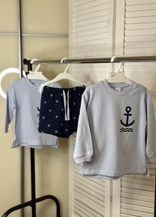 ⚓️ костюм трикотажний «якір» шорти + кофтинка 74, 80 р  від h&m