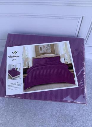 Комплект постельного белья с простыней на резинке сатин-страйп евро1 фото