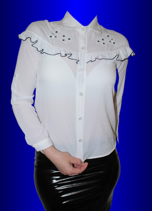 Блуза блузка сорочка miss bella біла на дівчинку з рюшами воланами нарядна святкова трансформер