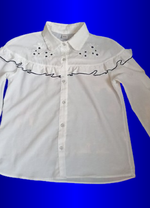 Белая блуза с рюшами на девочку 10-12 лет р. 146 140 152 158 нарядная праздничная классика школьная6 фото