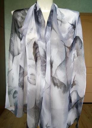 Элегантный полупрозачный шарф принт листья палантин платок2 фото