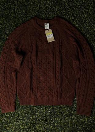 Свитер nike life cable knit sweater brown (new) | original