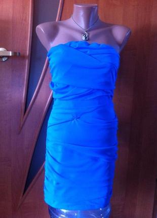 Нарядное голубое платье бюстье5 фото