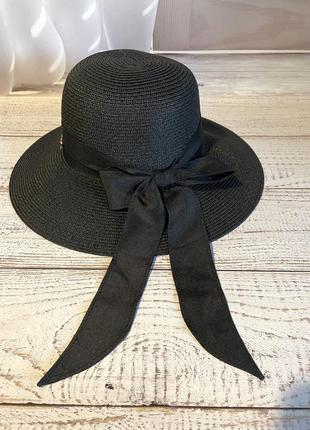 Романтичная шляпа солнцезащитная черный с красивым бантом (55-59)5 фото