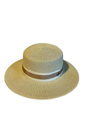 Шляпа солнцезащитная кремовая oxa с лентой (54-58)