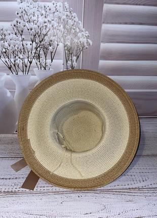 Шляпа солнцезащитная парижанка бежевая с коричневой лентой (55-59)6 фото