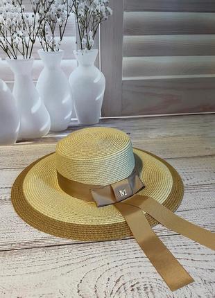 Шляпа солнцезащитная парижанка бежевая с коричневой лентой (55-59)4 фото