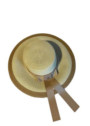 Шляпа солнцезащитная парижанка бежевая с коричневой лентой (55-59)2 фото