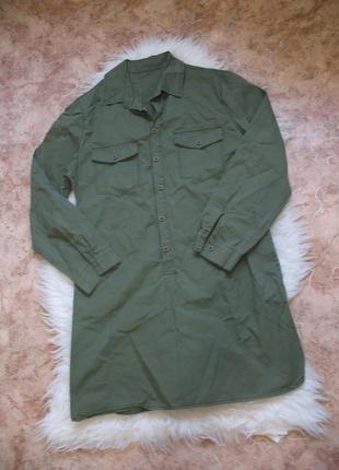 Плотное коттоновое платье-рубашка с карманами в боковых швах