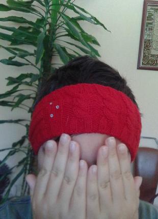 🔥 стильная🔥вязанная красная повязка на голову ручной работы5 фото
