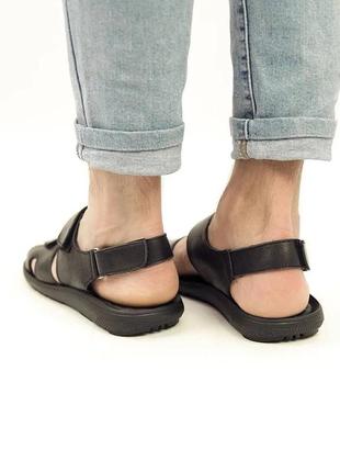 Стильные мужские сандалии/босоножки черные на липучках кожаные/кожа - мужская обувь на лето4 фото
