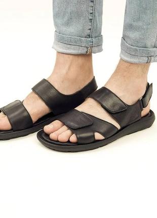 Стильні чоловічі сандалі/босоніжки чорні на ліпучках шкіряні/шкіра  - чоловіче взуття на літо