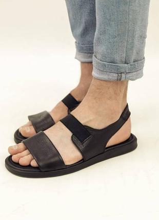 Стильные мужские сандалии/босоножки на резинке черные кожаные/кожа - мужская обувь на лето2 фото