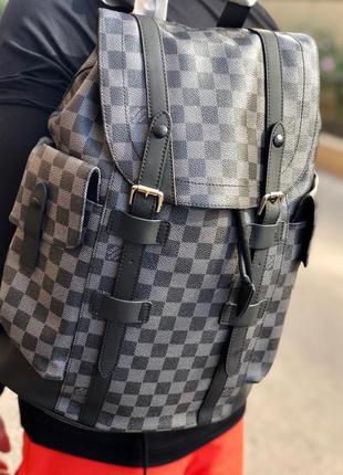 Рюкзак чоловічий в стилі louis vuitton луї віттон канва шкіра брендовий клітка сірий чорний