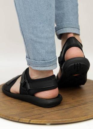 Стильные черные мужские сандалии/босоножки на липучках кожаные/кожа - мужская обувь на лето4 фото