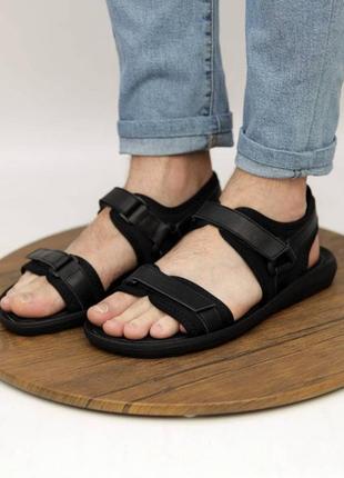 Стильні чорні чоловічі сандалі/босоніжки  на липучках шкіряні/шкіра  - чоловіче взуття на літо