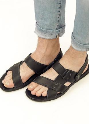 Стильні чорні чоловічі сандалі/босоніжки шкіряні/шкіра  - чоловіче взуття на літо