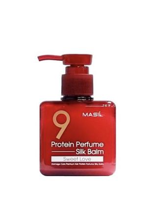 Несмываемый бальзам для защиты волос с ароматом гибискуса и розы masil 9 protein perfume silk balm sweet love 180 мл1 фото