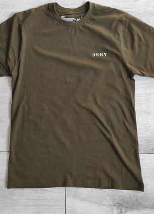 Оригинальная натуральная футболка dkny цвета хаки размер s