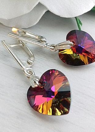 Серебряные серьги сердце swarovski
