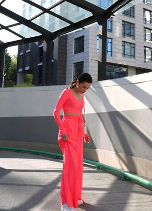 Костюм брюки широкие лонгслив розовый зеленый