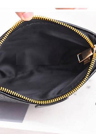 Женская мини сумочка клатч с цепочкой в стиле рептилия. маленькая сумка с ключницей брелок черный6 фото