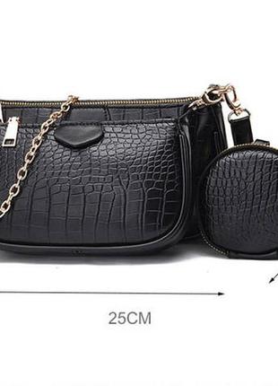 Женская мини сумочка клатч с цепочкой в стиле рептилия. маленькая сумка с ключницей брелок черный4 фото