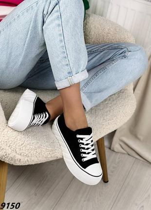 Кроссовки кеды обувной текстиль черный белый2 фото
