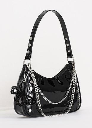 Женская лаковая сумка багет t-264 черная