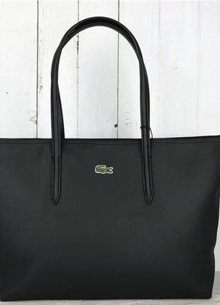 Женская черная брендовая сумка в стиле lacoste с короткими ручками