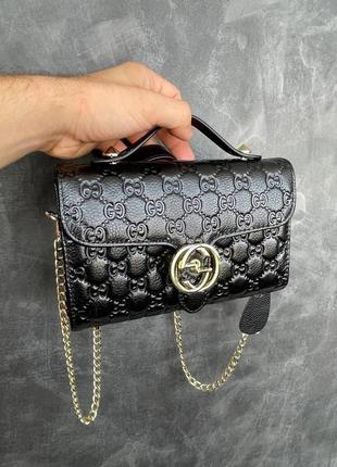 Женская брендовая люкс сумка в стиле gucci гуччи из натуральной кожи / черная кожаная сумочка1 фото