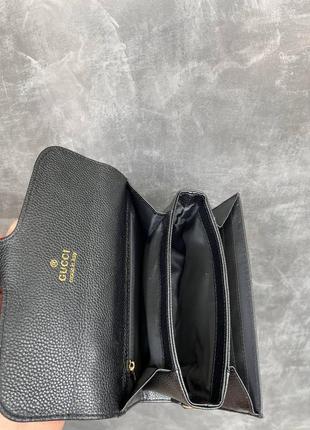 Женская брендовая люкс сумка в стиле gucci гуччи из натуральной кожи / черная кожаная сумочка4 фото