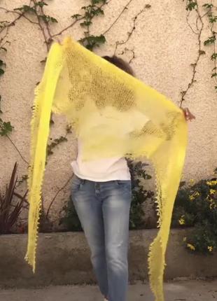 Біла шаль павутинка з альпаки/мохеру, вязаний трикутний шарф, шаль, легка в'язана...