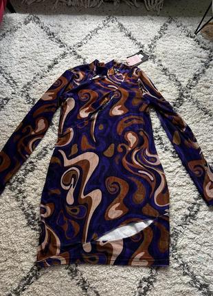 Велюрове плаття з вирізами абстрактний принт5 фото