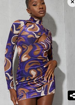 Велюровое платье с вырезами абстрактный принт