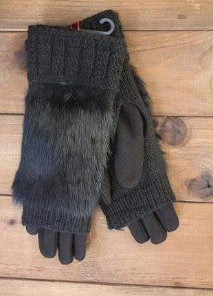 Жіночі зимові рукавички стрейч+в'язка чорні1 фото