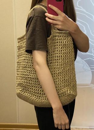 Шоппер из джута, джутовая сумка. вязаная сумка ручной работы.