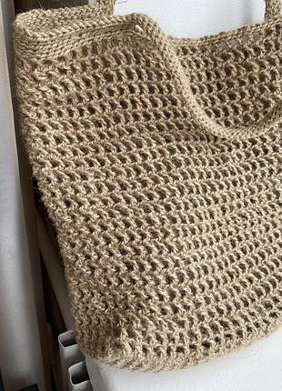 Шоппер из джута, джутовая сумка. вязаная сумка ручной работы.