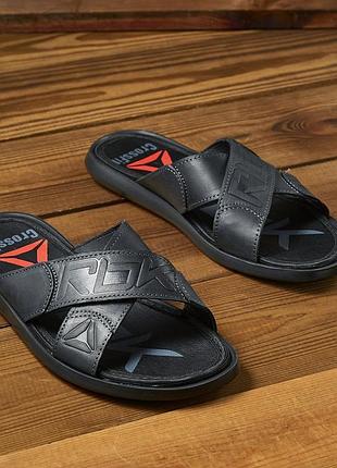 Шлепанцы/шлепки reebok натуральная кожа, шльопанці чоловічі із натуральної шкіри