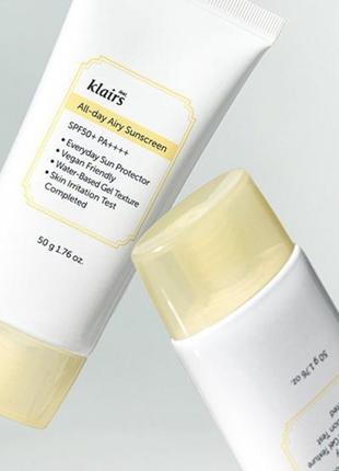 Зволожуючий cонцезахисний крем dear,klairs all-day airy sunscreen spf50+ pa++++