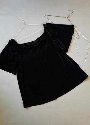 Черная бархатная блуза с открытыми плечами большой размер № 115