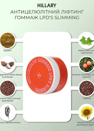 Антицеллюлитный лифтинг гоммаж с hillary anti-cellulite gommage lpd's slimming, 200 мл4 фото